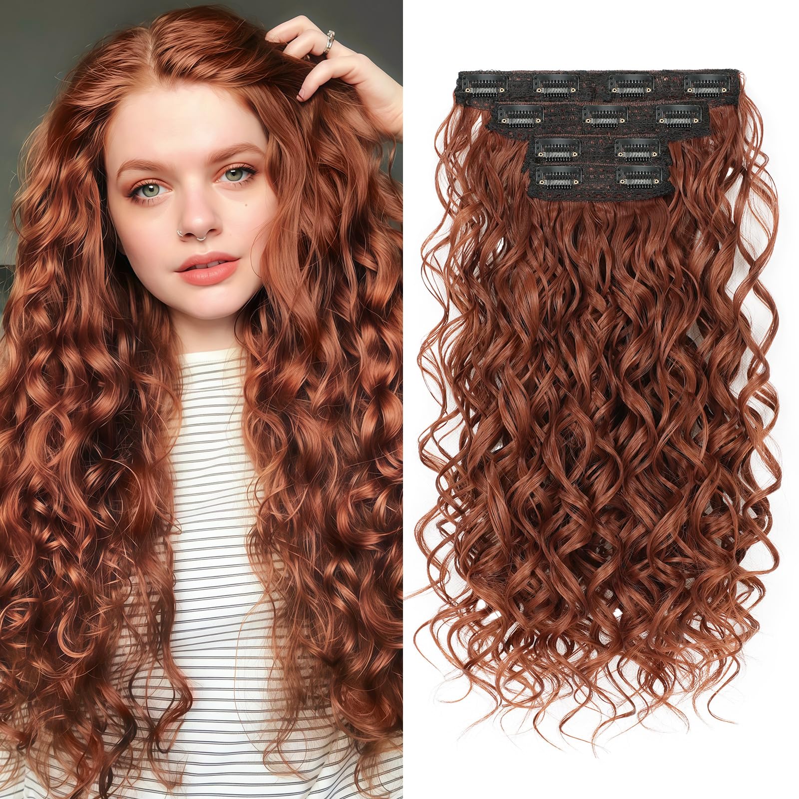 Photo 1 of Flvaco Curly Clip In Hair Extensions - 20 Inch, Copper Red