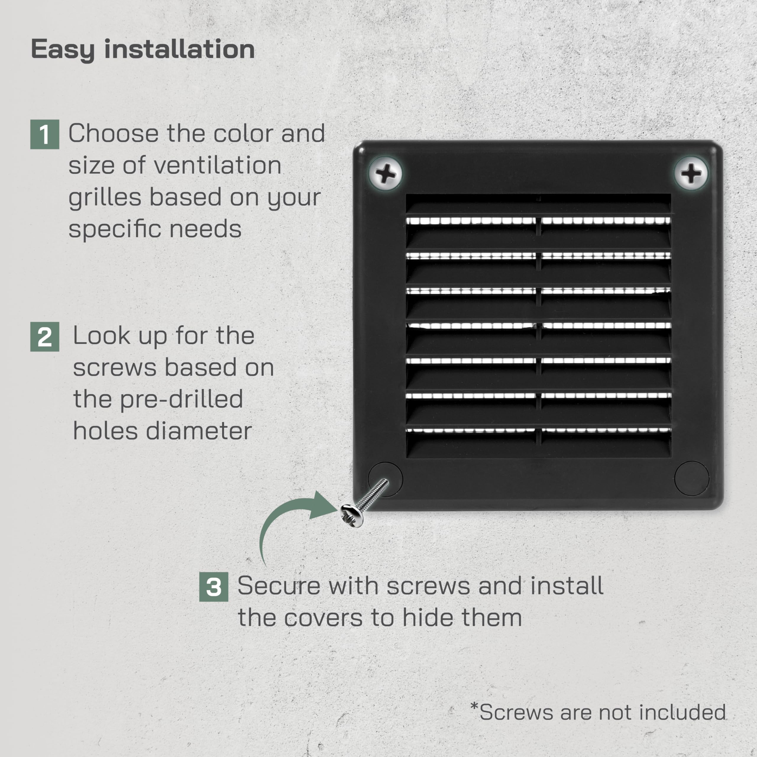 Vent Systems 100 x 100 mm / 4'' x 4'' Inch Black Soffit Vent Cover, Pack of 2, Flat Square Air Vent Louver, Grille Cover - Image 4