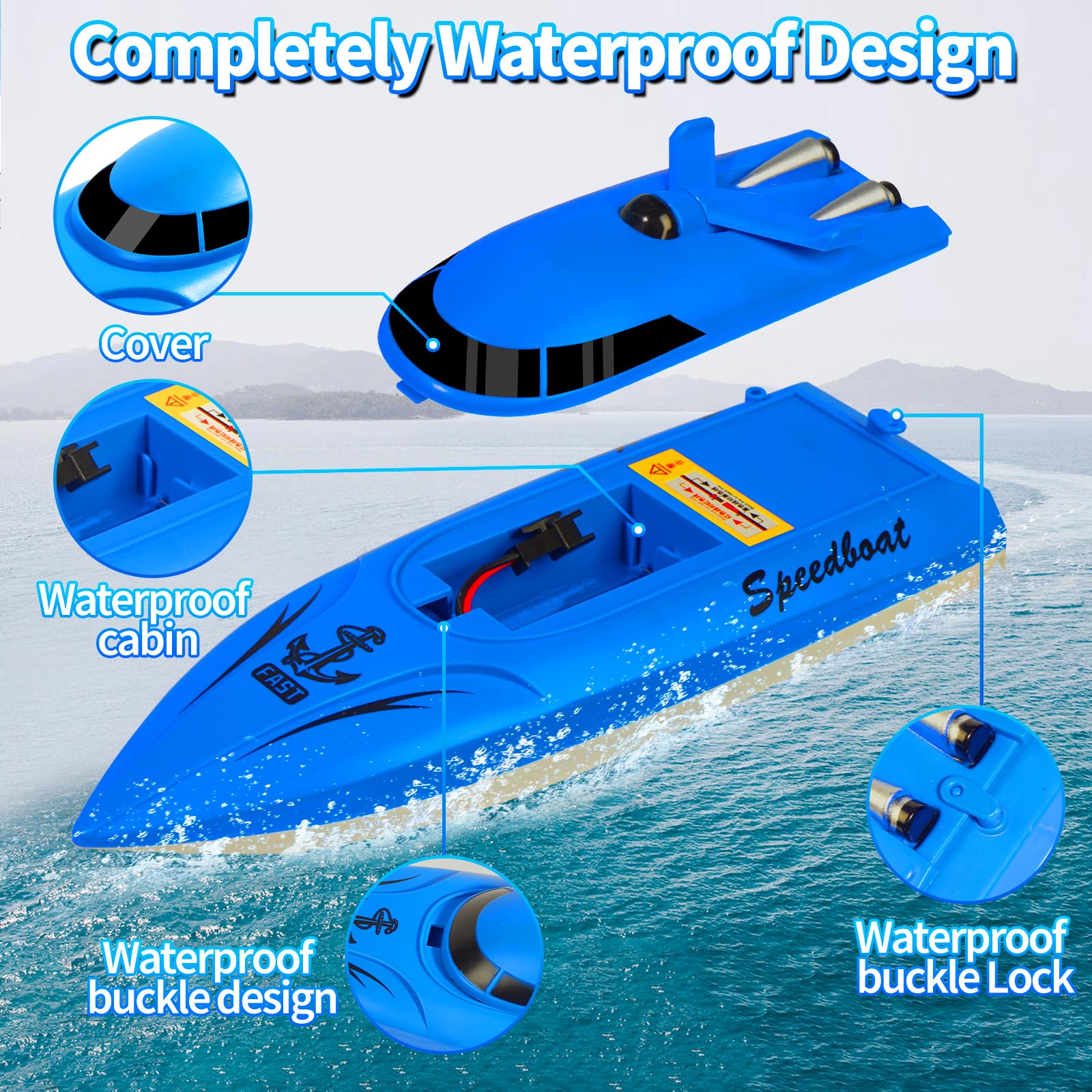 Bateau RC, 2.4 GHz High Speed Mini Boats, Bateaux télécommandés pour piscines et Lacs, Bateau radiocommandé pour Enfants, 30+ Mins, 2 Batteries