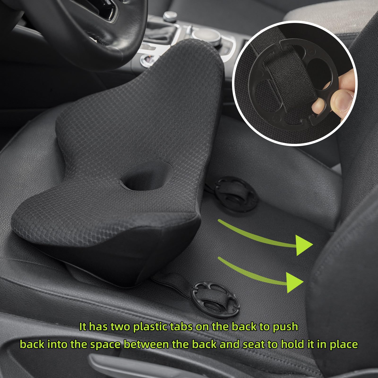 2 en 1 cojín de Asiento de Coche con Forma de cuña, Espuma viscoelástica para Coche, ortopédico, Alivio del Dolor, Mejora al Sentarse