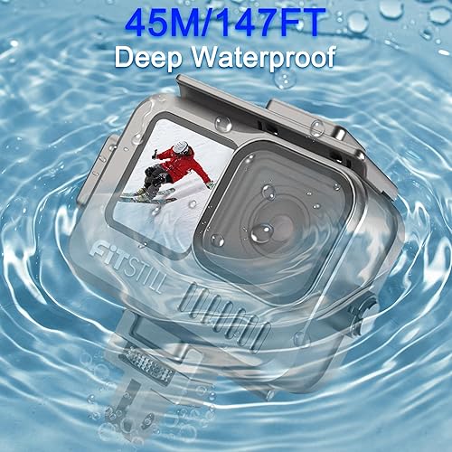 Miniatura 3 de FitStill Funda impermeable de aleación de aluminio de 147.6 ft147 pies para Go Pro Hero12Hero11Hero10Hero9 Negro, con 2 zapata fría protectora bajo