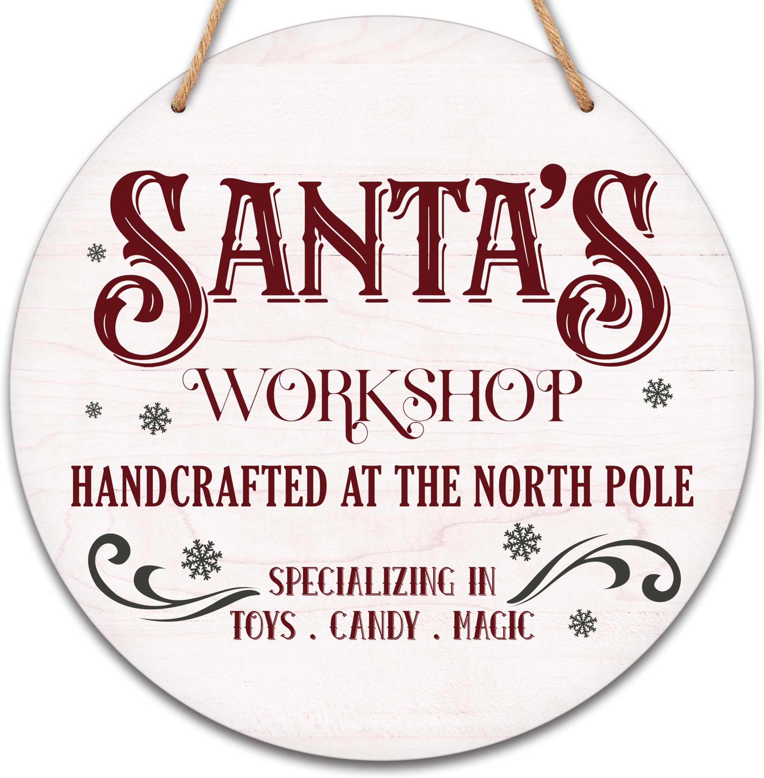 Christmas Wooden Sign Wall Decor, Welcome Sign For Front Door, Santa's Workshop Round Hanging Sign With Rope, Christmas Gifts For Family Friend, Winter Decor For Farmhouse Home Outdoor Porch, D01