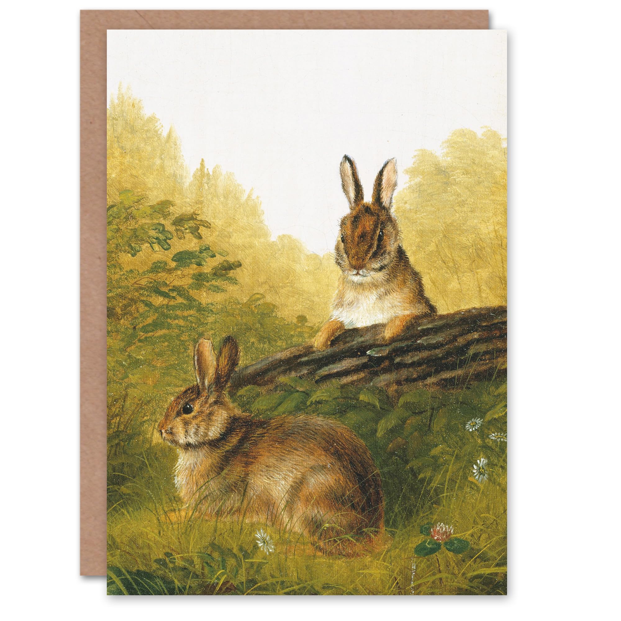 Artery8 Arthur Fitzwilliam Tait Art Card Rabbits on a Log Oil Painting