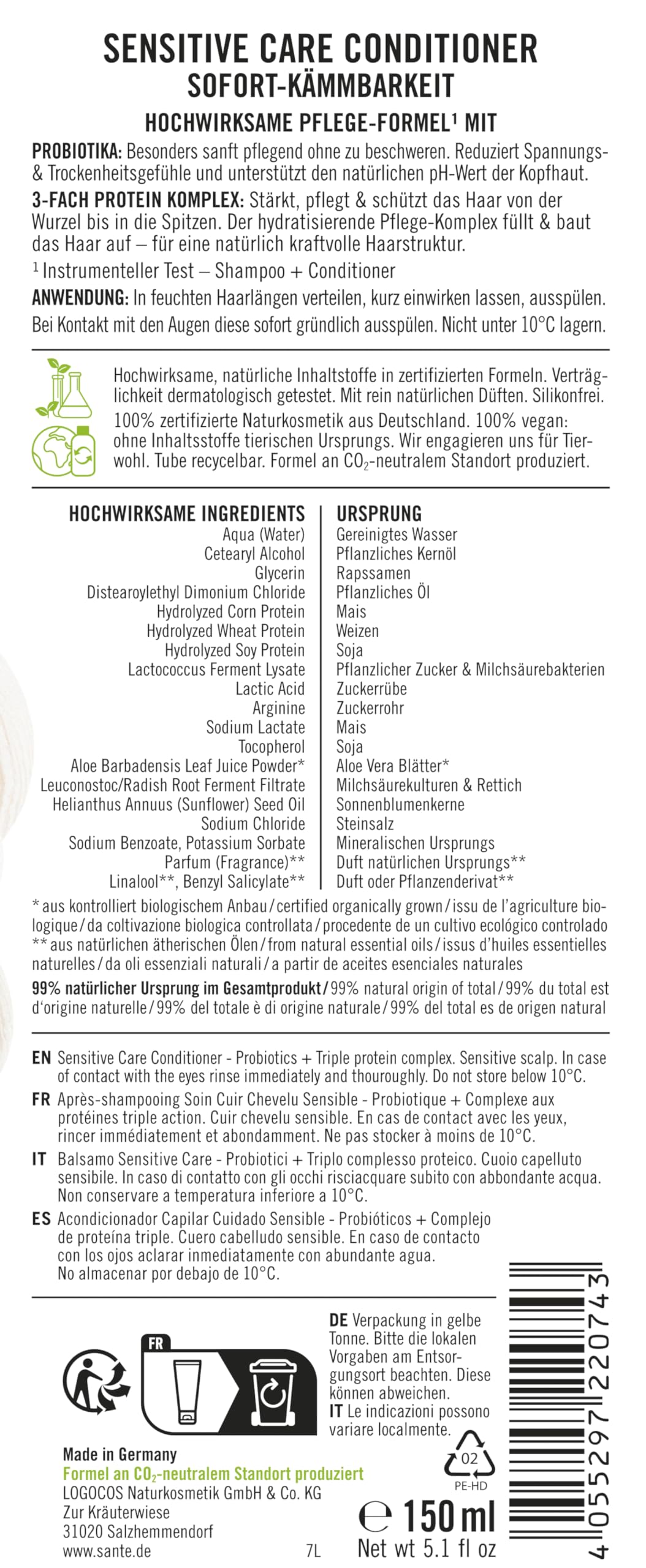 SANTENATURKOSME produkt do pielęgnacji włosów 150 ml