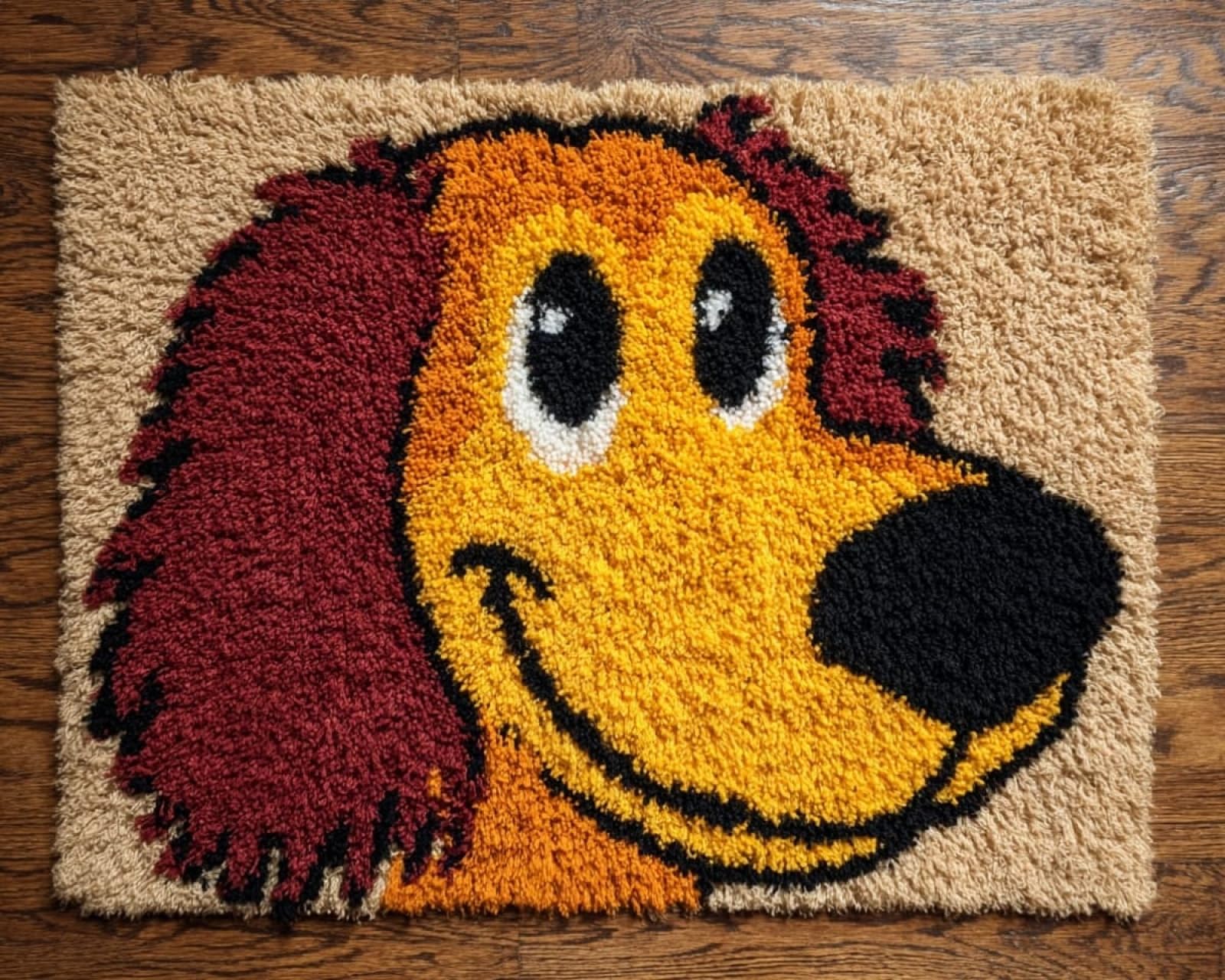 Wallphantom DIY Latch Hook Rug Kit,Happy Dachshund,Latch Hook Kits for Adults,Home Carpet Rug Making,Needlework Crafts Rug for Home Decor,60x90cm
