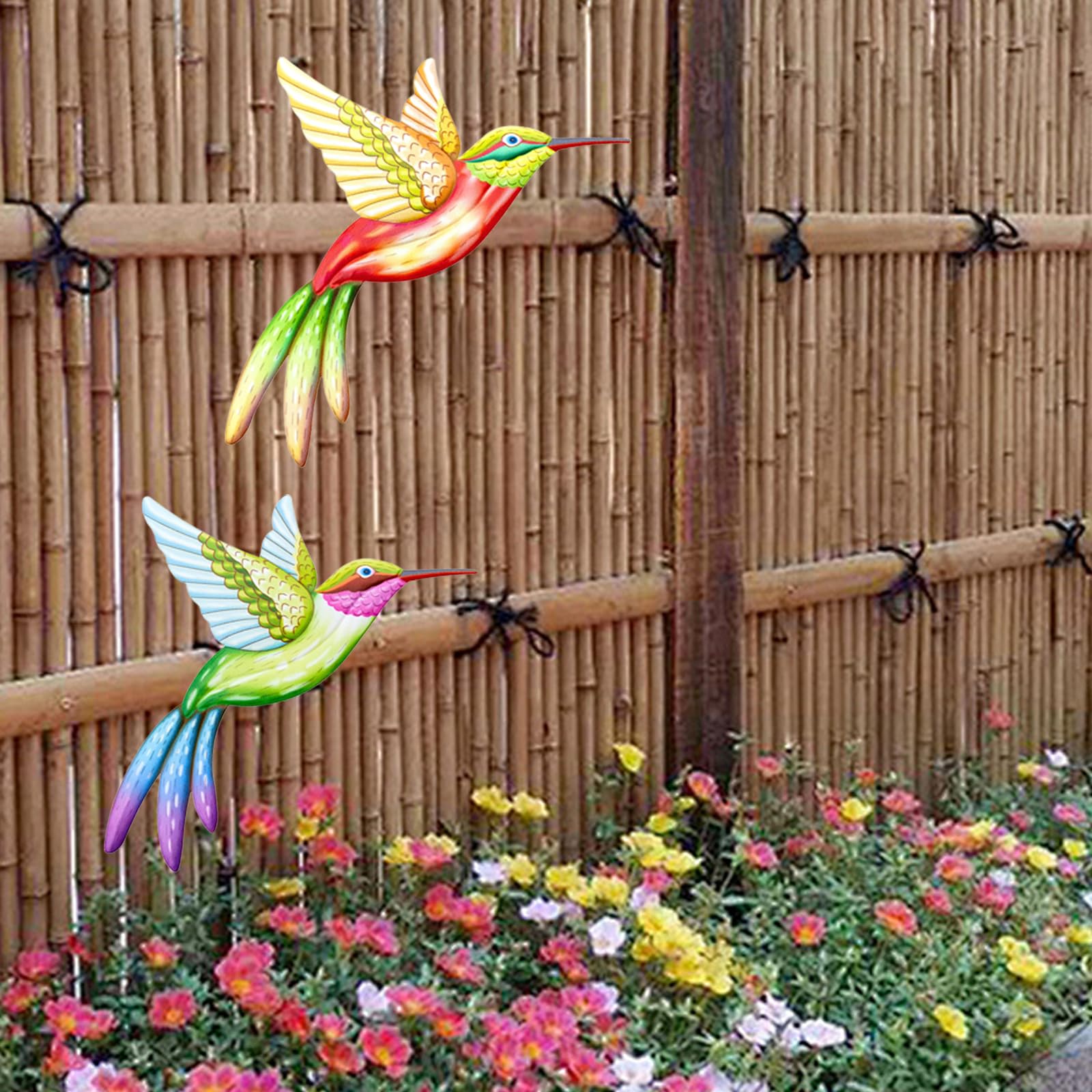 2 Decorazioni Murali In Metallo Colibrì E Farfalla, Arte Da Giardino In Ferro Battuto, 26x22 Cm, Colorate E Antiruggine, Per Esterni E Interni - 2