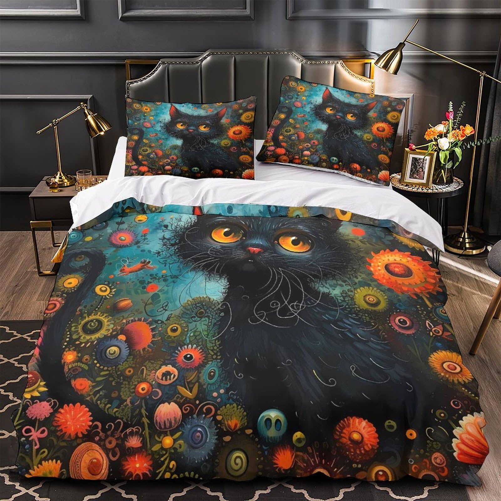 Housse de couette chat 3D pour chambre d'enfant et lit simple ado