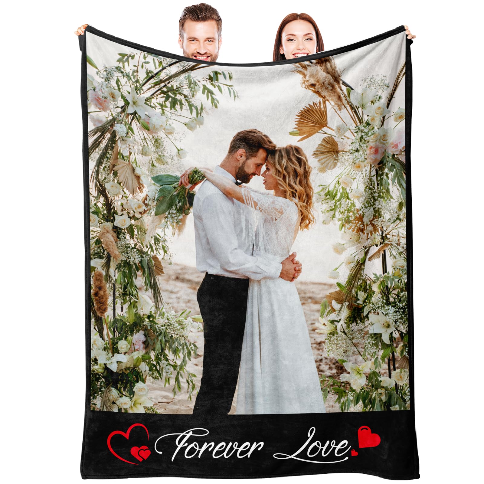 Aeekdook Custom Blanket with Picture, Picture Blankets Customized for Her Him, Custom Valentine's Day Birthday Gifts for Women Men, Photo Blankets Personalized(1 Photo with Text)