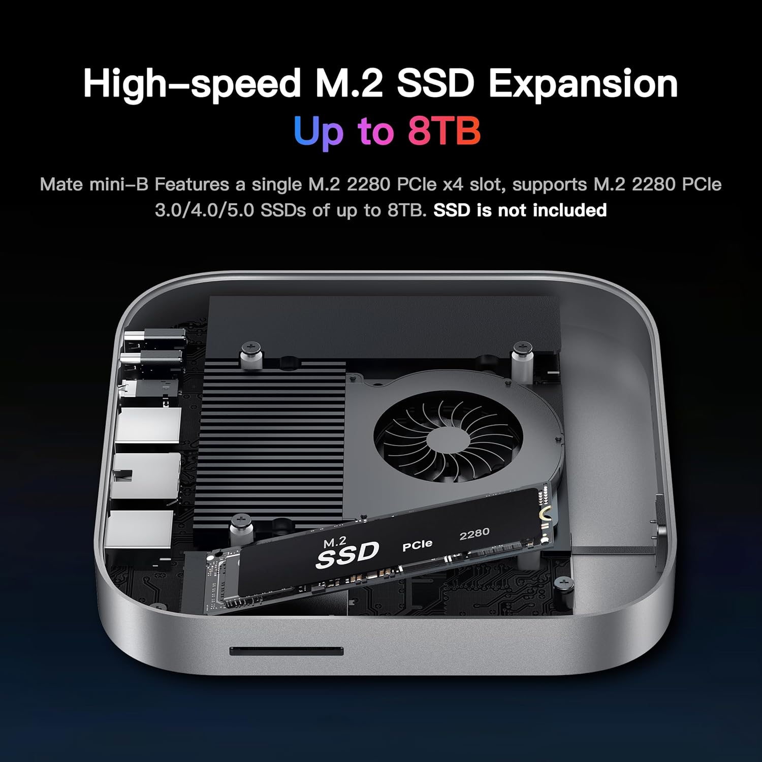 Mac mini M4 Dock, Beelink EX Mate Mini-B 80Gbps Docking Station, 1*M.2 PCIex4 SSD Slot, up to 8TB Expansion, SD4.0 Card Slot, 2.5G LAN, 15W USB C PD3.0 Port, 2*USB A 5Gbps, 3.5mm Audio