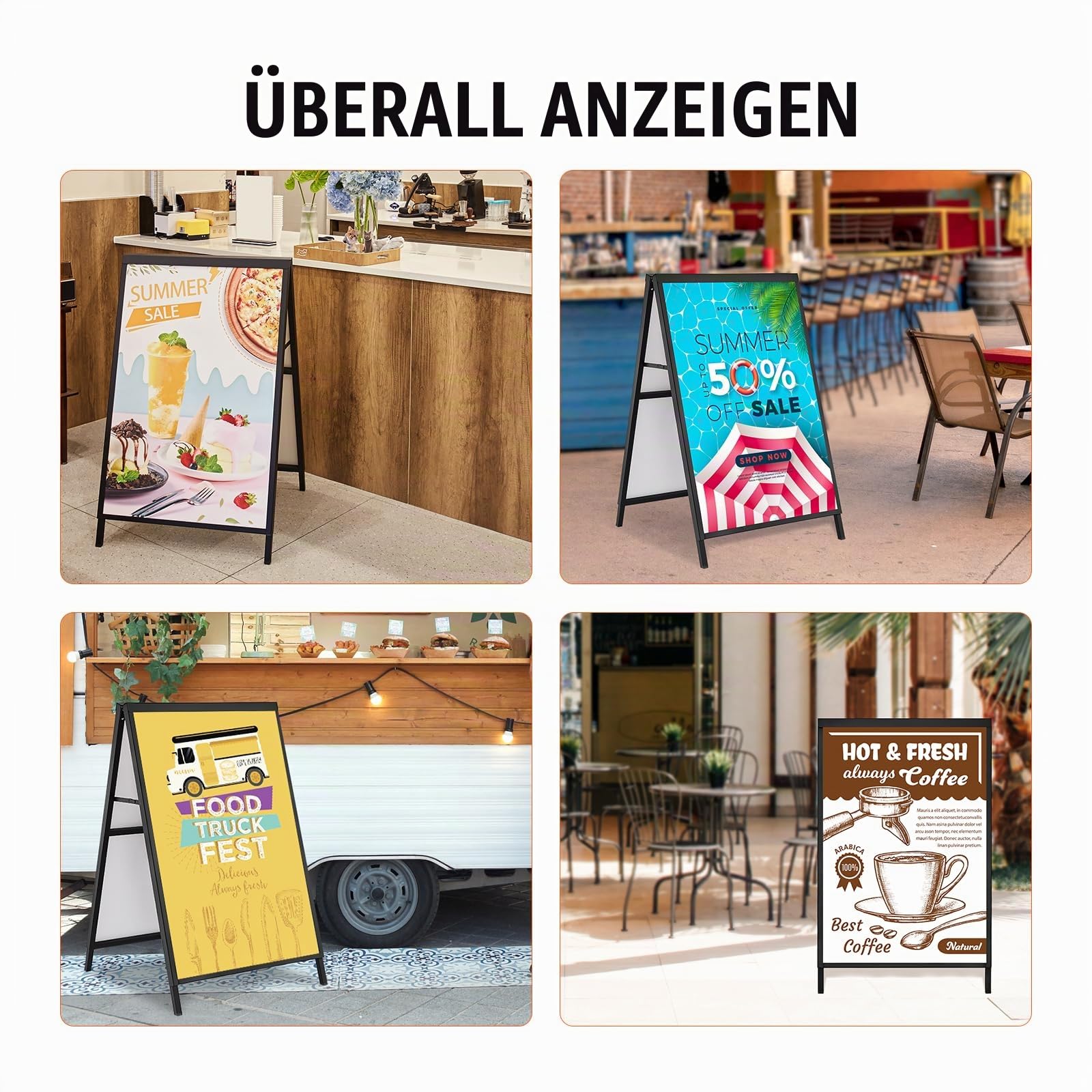VEVOR Kundenstopper Gehwegaufsteller Werbetafel 61 x 91 cm, Plakatständer Q235-Stahl Plakatständer mit A-Rahmen, Werbeaufsteller Gehwegaufsteller für Restaurants, Bars, Cafés, Unternehmen usw.