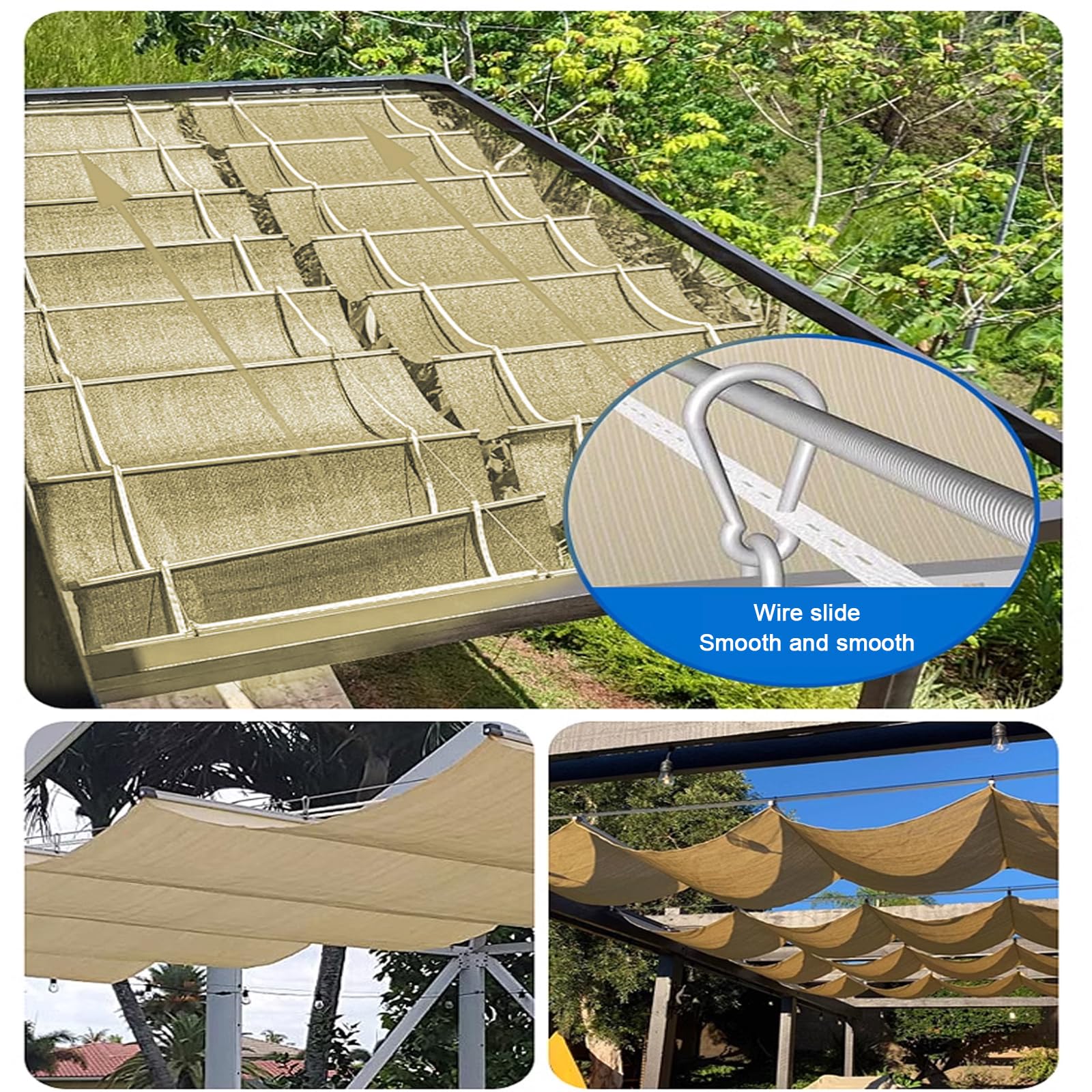 Ombra a Onda Vela a Forma di U,Vele Tendalino a Onda Beige per Patio,Copertura Pergola di Ricambio,Retrattile Onda Pergolato a Tettoia Appendere,Tenda da Sole per Esterno (1x4m/3.3x13ft)
