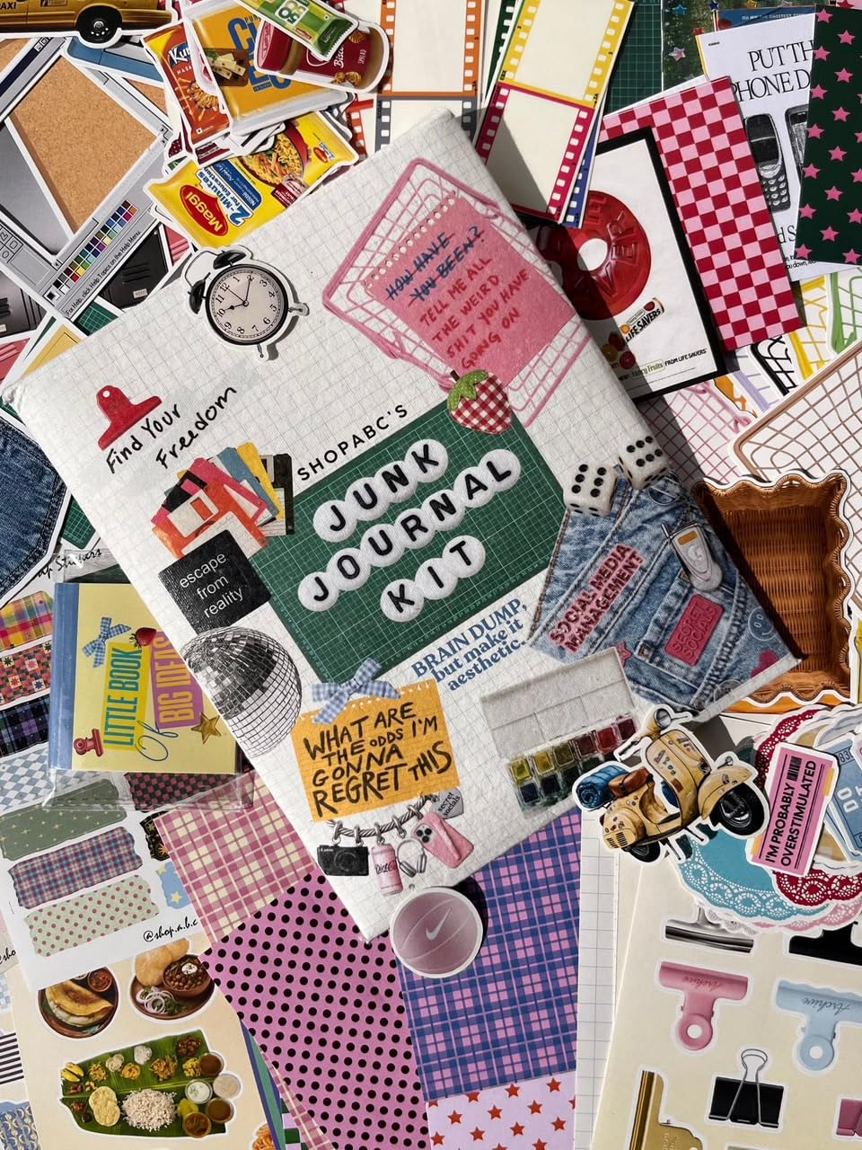 NEWDREAM SHAPER ShopABC Junk Journal Kit with Stickers and Paper Packs | 21 Included Components, Ephemera and Diecuts, Washi Strip Stickers, Theme Scrapbook Papers, Fabric and Clip Stickers-picture-28