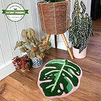Vista 3 de Sisher Leaf Rug,Monstera Bath Mat Cute Bathroom Mat Non Slip Palm Shaped Plush Fun Area Rug Bathtub Rugs Machine Washable Green and Pink Leaf