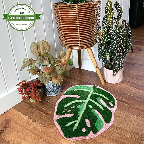 Miniatura 3 de Sisher Monstera - Tapete de baño con diseño de hojas, tapete de baño antideslizante en forma de palma, tapete de felpa para tina, lavable a máquina,