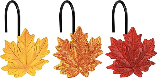 Miniatura 7 de Sunlit Ganchos de cortina de ducha con hojas de arce para otoño, anillos decorativos para cortina de ducha para el hogar, para baño, resina, hojas