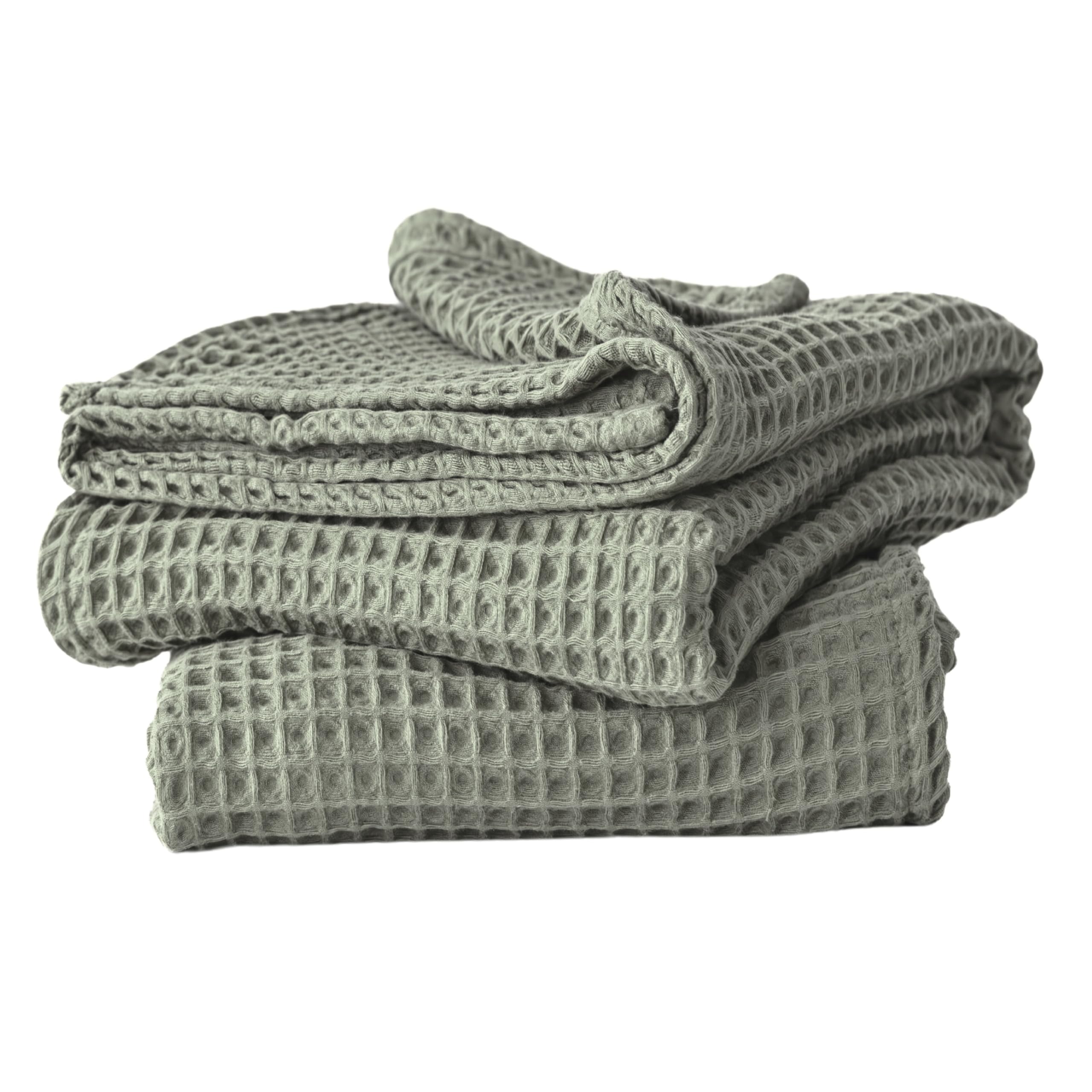 Viva Maison Turkish Cotton Waffle Bath Towels for Bathroom Set of 2, Luxury Weave Thin Large 35x71 Bath Sheet Towel Sage Green (Sage, Set of 2 Bath Towels)