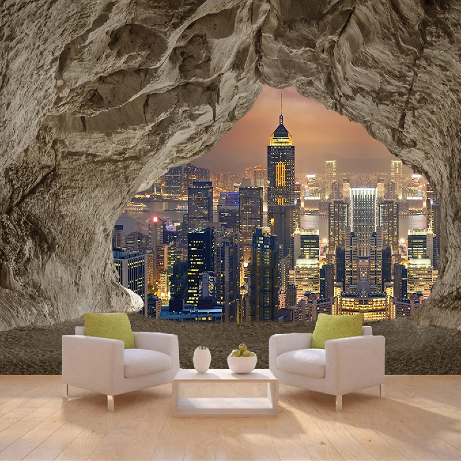 Spersonalizowana tapeta 3D zdjęcie miasto noc widok górska jaskinia retro sypialnia gabinet salon mural tapeta 3D 300 cm (szer.) × 210 cm (wys.)
