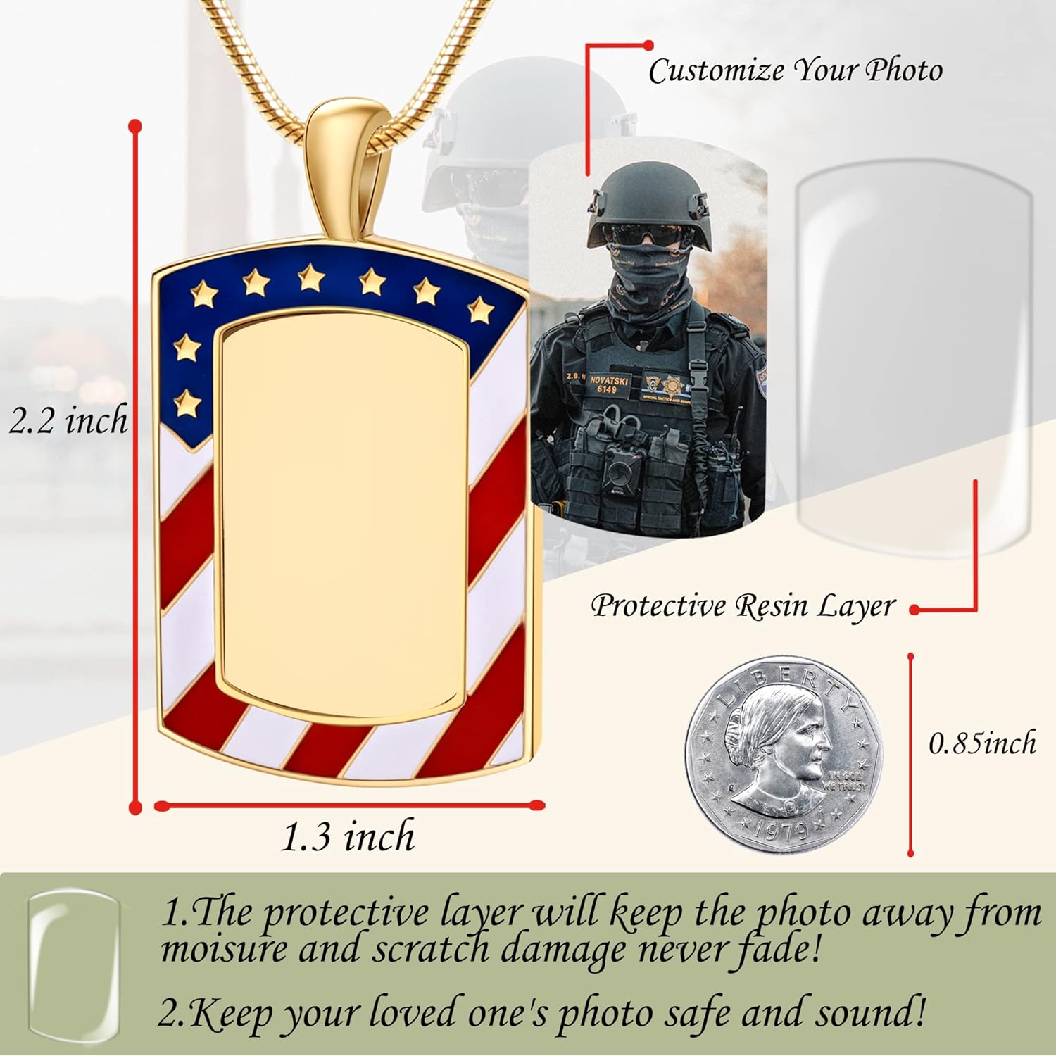 Bivei Custom Photo Dog Tag Necklace Personalized Memorial Necklace with Picture for Men & Women Customized Stainless Steel Jewelry Gift