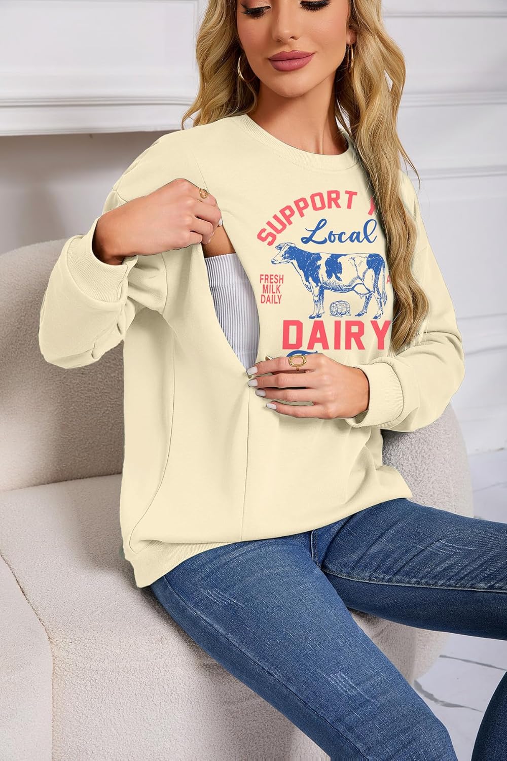 ASTANFY Maternity Nursing Sweatshirts for Breastfeeding Women Friendly Zipper Nursing Sweatshirt Mama Breast Feeding Sweater - Image 2