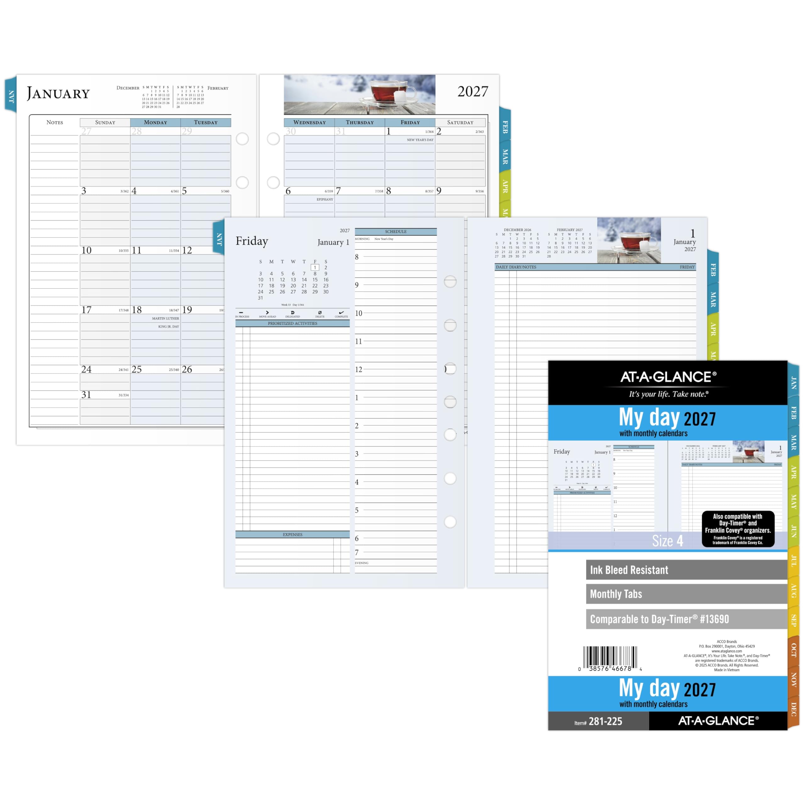 AT-A-GLANCE 281-225-27 Planer Nachfüllpackung für 2027, täglich und monatlich, 14 x 21,6 cm, Schreibtischgröße 4, zwei Seiten pro Tag, 7-Ringe, lose Blätter, Zenscapes (281-225-27)