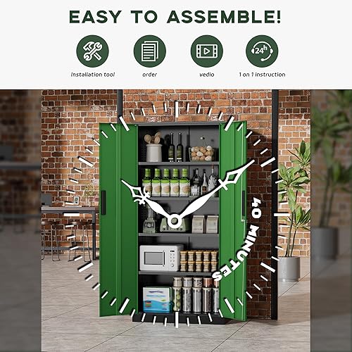 Vista 148 de Greenvelly Armario de almacenamiento de metal con puertas de bloqueo, gabinete de almacenamiento con cerradura de 72 pulgadas gris oscuro con Gris