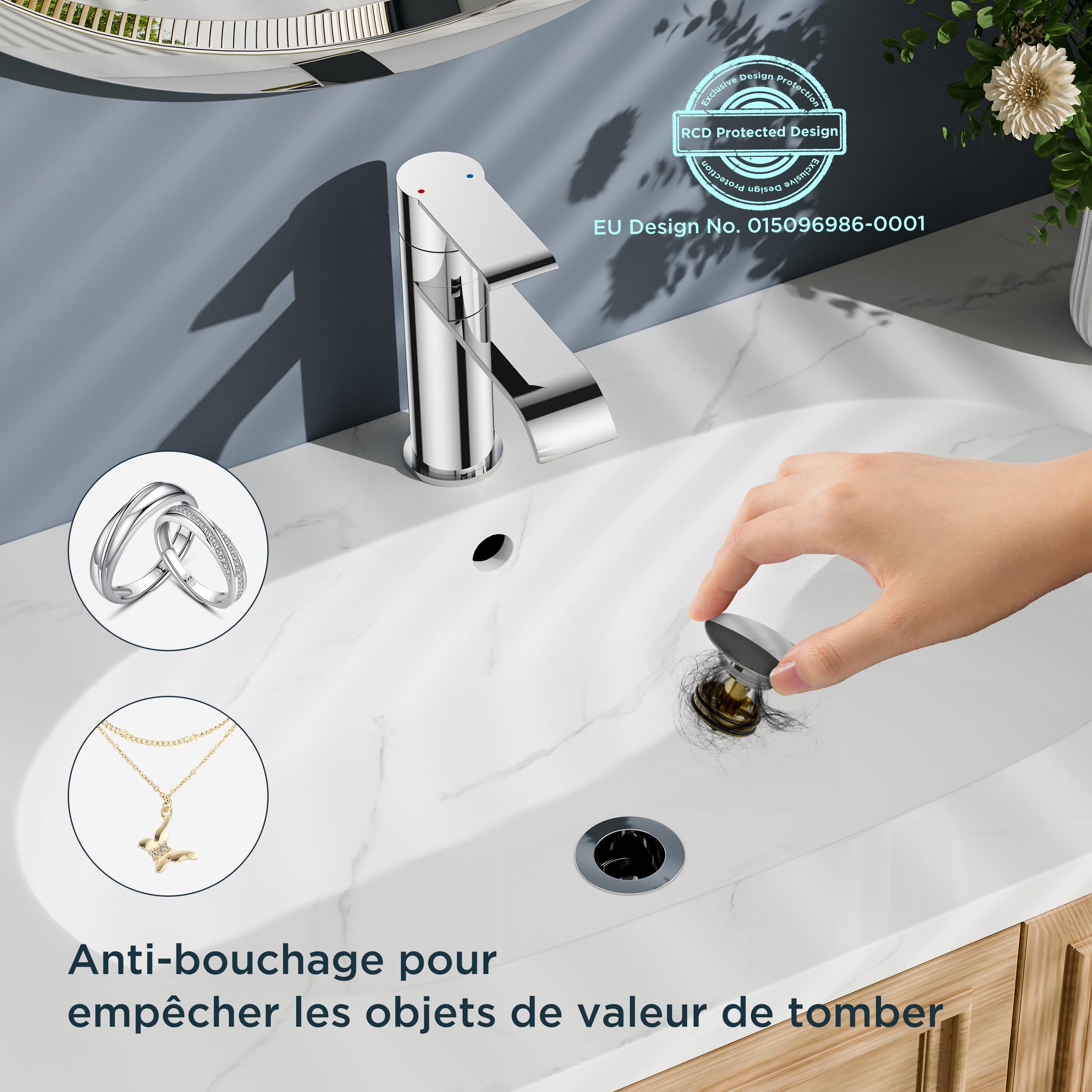 FORIOUS Robinet Salle De Bain Avec Bonde, Mitigeur Lavabo Monocommande, Robinet Lavabo Cascade-Hauteur De Bec 98MM, Armature Moderne Économe En Eau，Chrome