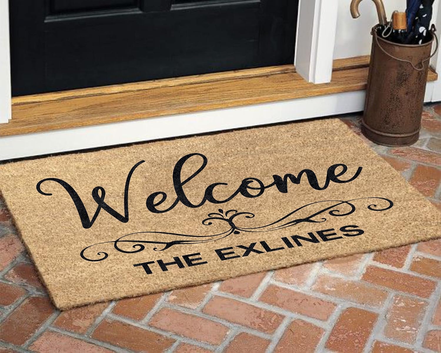 MRC Wood Products Personalized Welcome Scroll with Last Name Coir Coconut Husk Doormat Door Mat 18x30 or 24x36 (24"x 36")