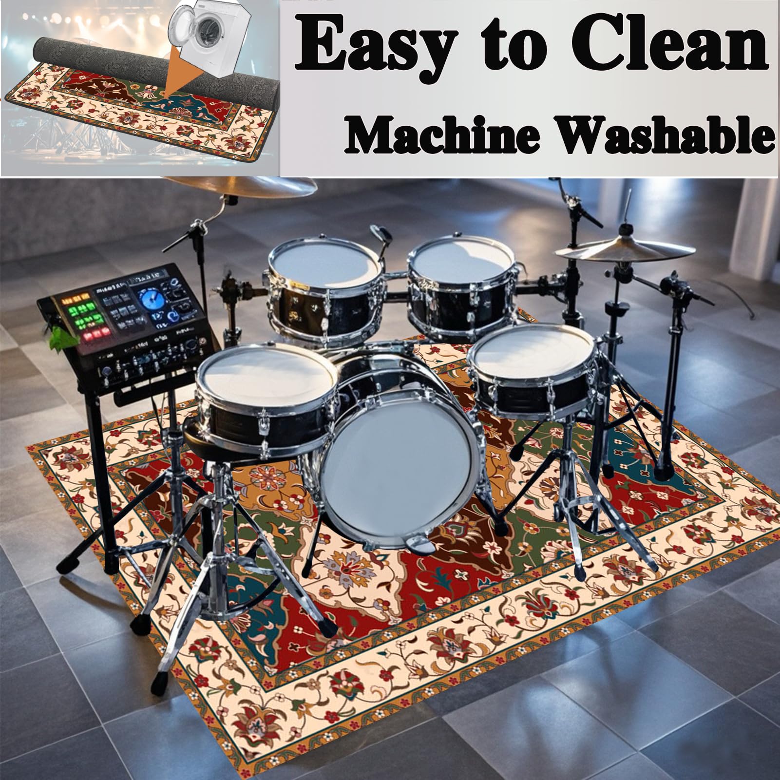 Tappetino Batteria, Tappeto per Batteria, Tappeto Insonorizzato Professionale, Elettronico Drum Tappeto, Drum Carpet Rugs, Tappeti Antiscivolo per Batteria, Tappeto per Tamburi Drum Rug 230 x 180 cm