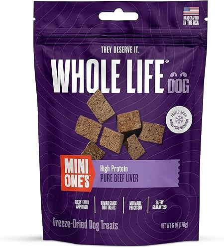 Whole Life Pet Mini Ones - Golosinas de hígado de res para perros pequeños o golosinas de entrenamiento para perros de cualquier tamaño, grado