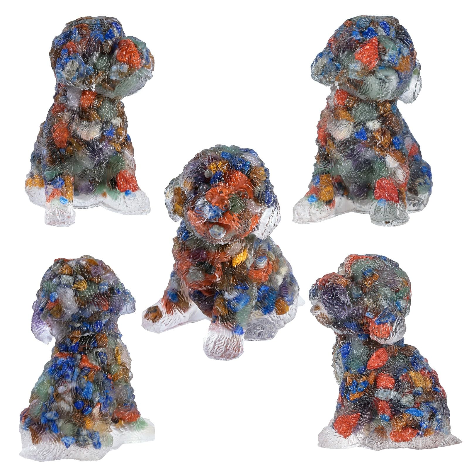 KYEYGWO Resin Poodle Crystal Figurine, Hand Carved Puppy Dog Animal Stone Statue for Home Office Tabletop Multi Crystal Stones - Image 3