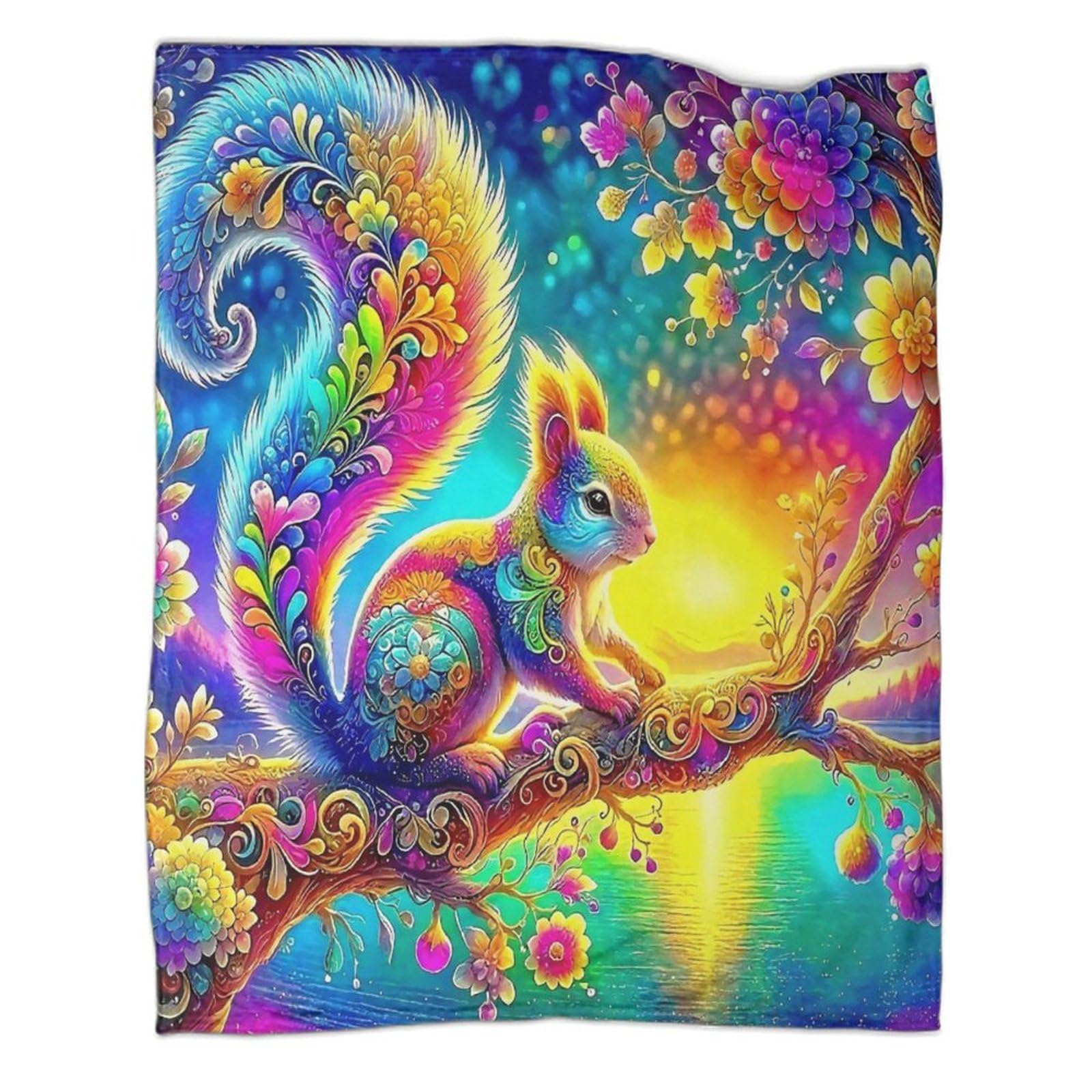 Couverture 3D en flanelle écureuil douce pour lit et canapé de 127x152 cm