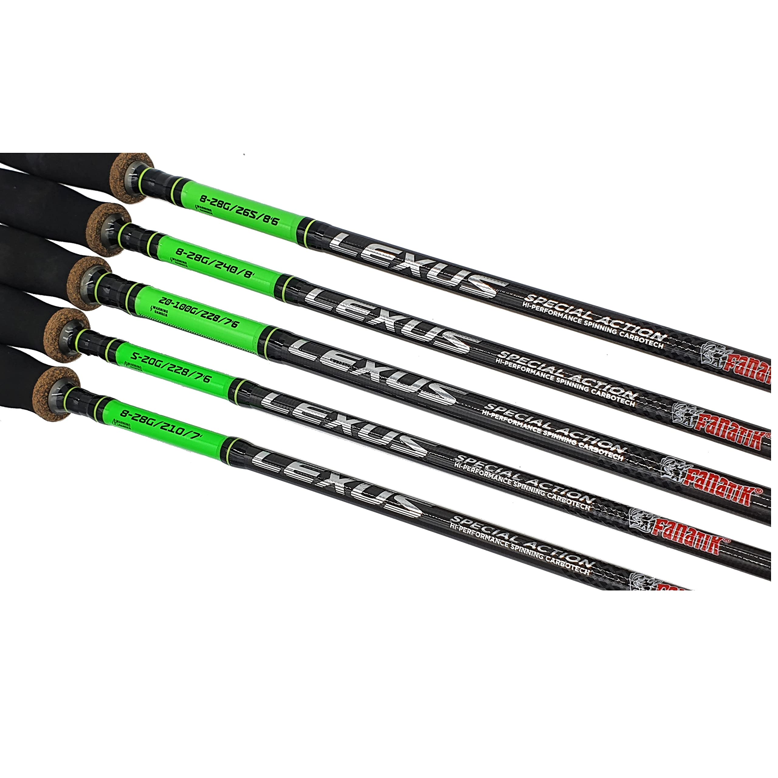 FANATIK Wędka spinningowa Lexus Spinning 2-częściowa 2,10 m-2,65 m ML, M, MH, EH Jig Twichen wobbler (2,4,m / 4-18 g) Wedkarstwo