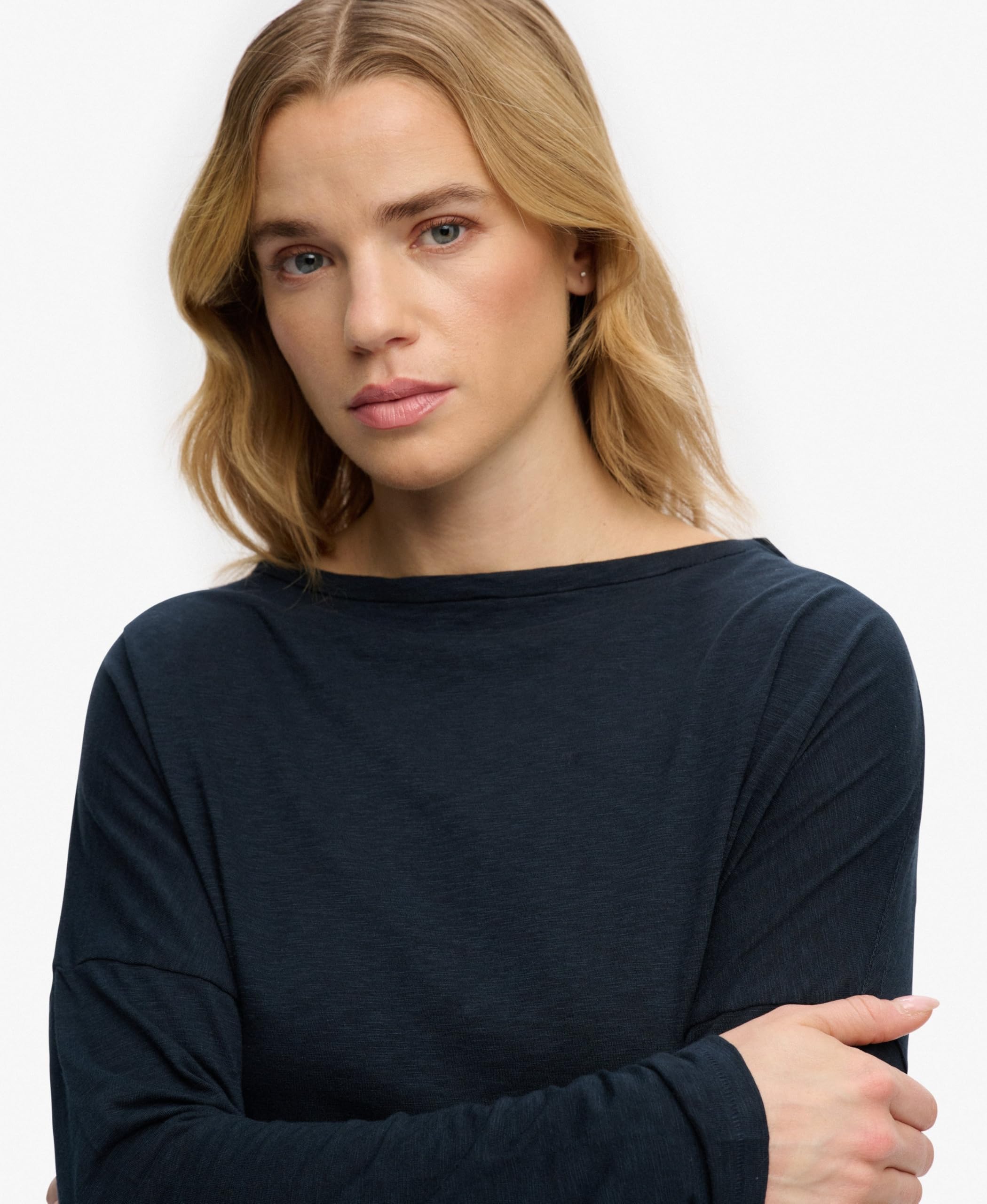 Superdry Damen Studios Bootsausschnitt Langarmshirt mit Slub-Textur
