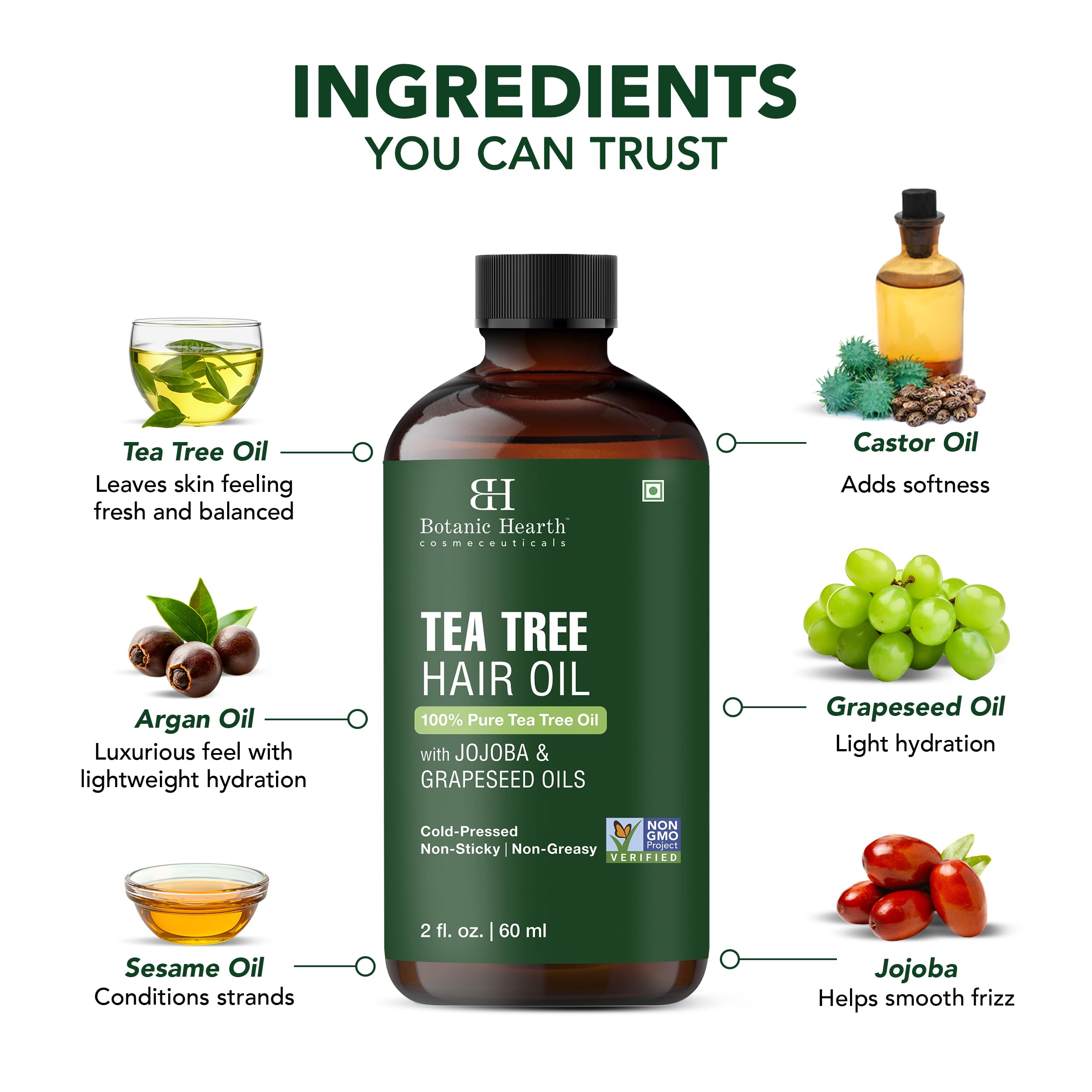 Botanic Hearth Tea Tree Hair Oil 2 Fl Oz (60 ml), 60 ml (Pack of 1) - Image 2