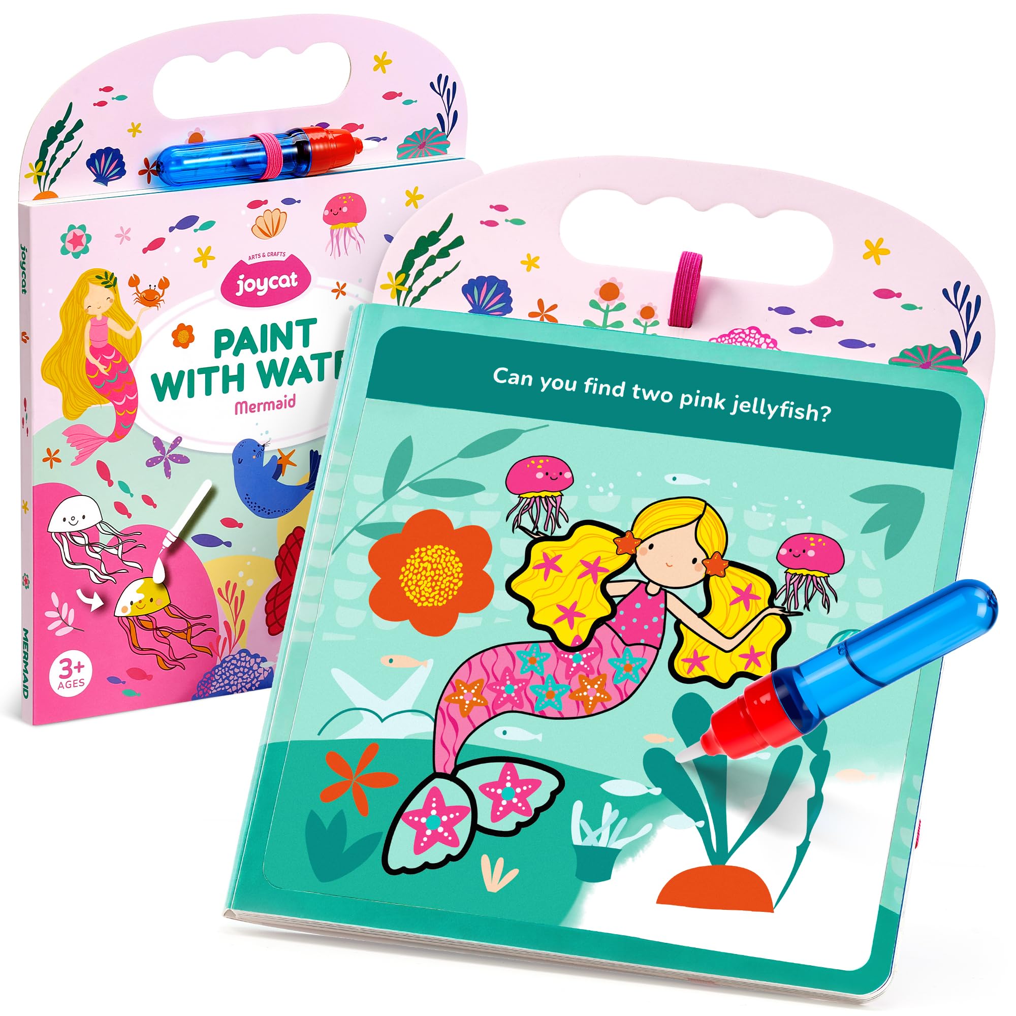 JoyCat Mermaid Water Colouring Book for Toddlers, 13 Pages with Water Pen