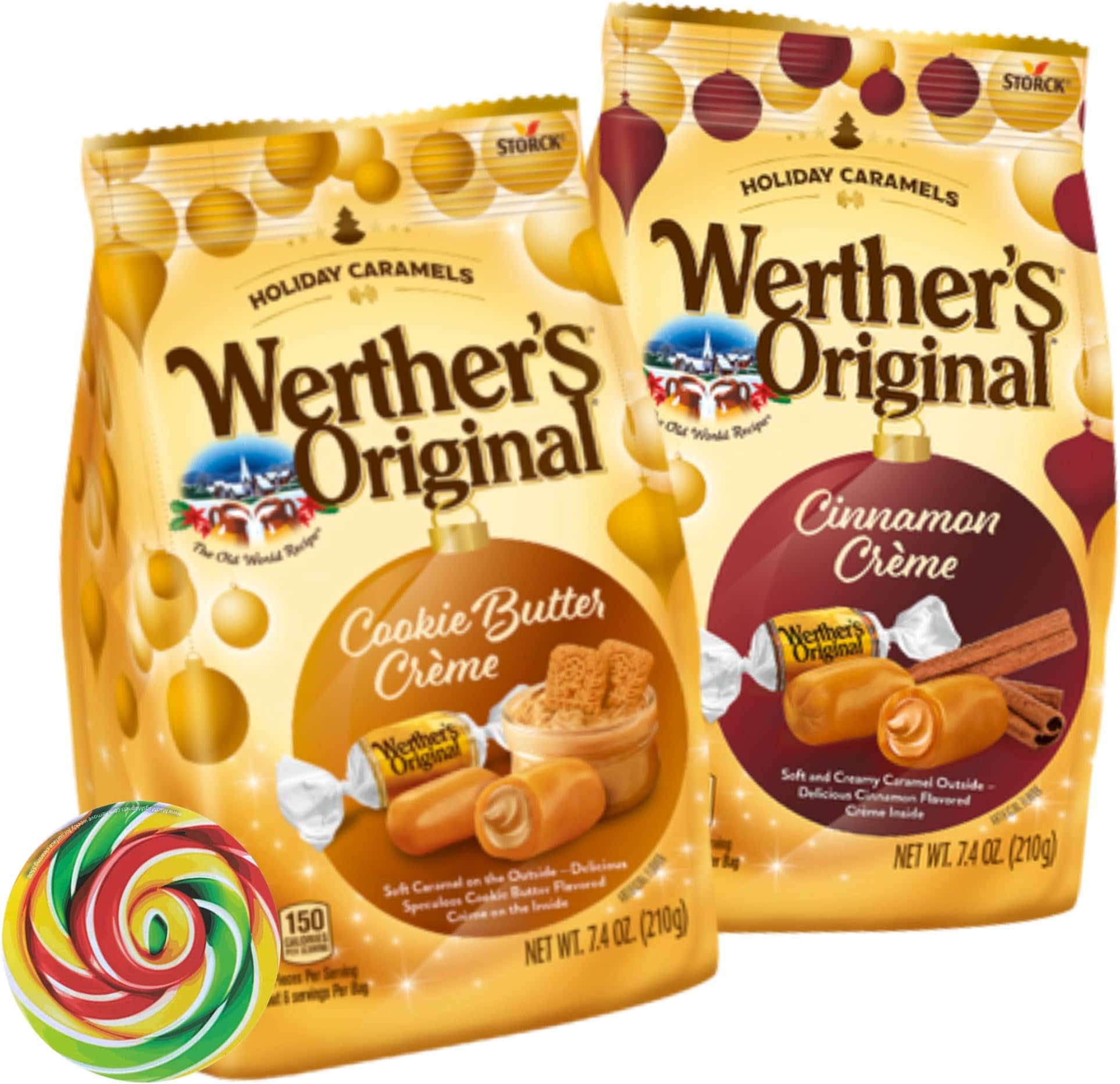 SweetzoWerthers Cookie Butter and Cinnamon Creme Individually Wrapped Caramel Candies, Christmas 2025 Stocking Stuffers - 7.4 Ounces Each