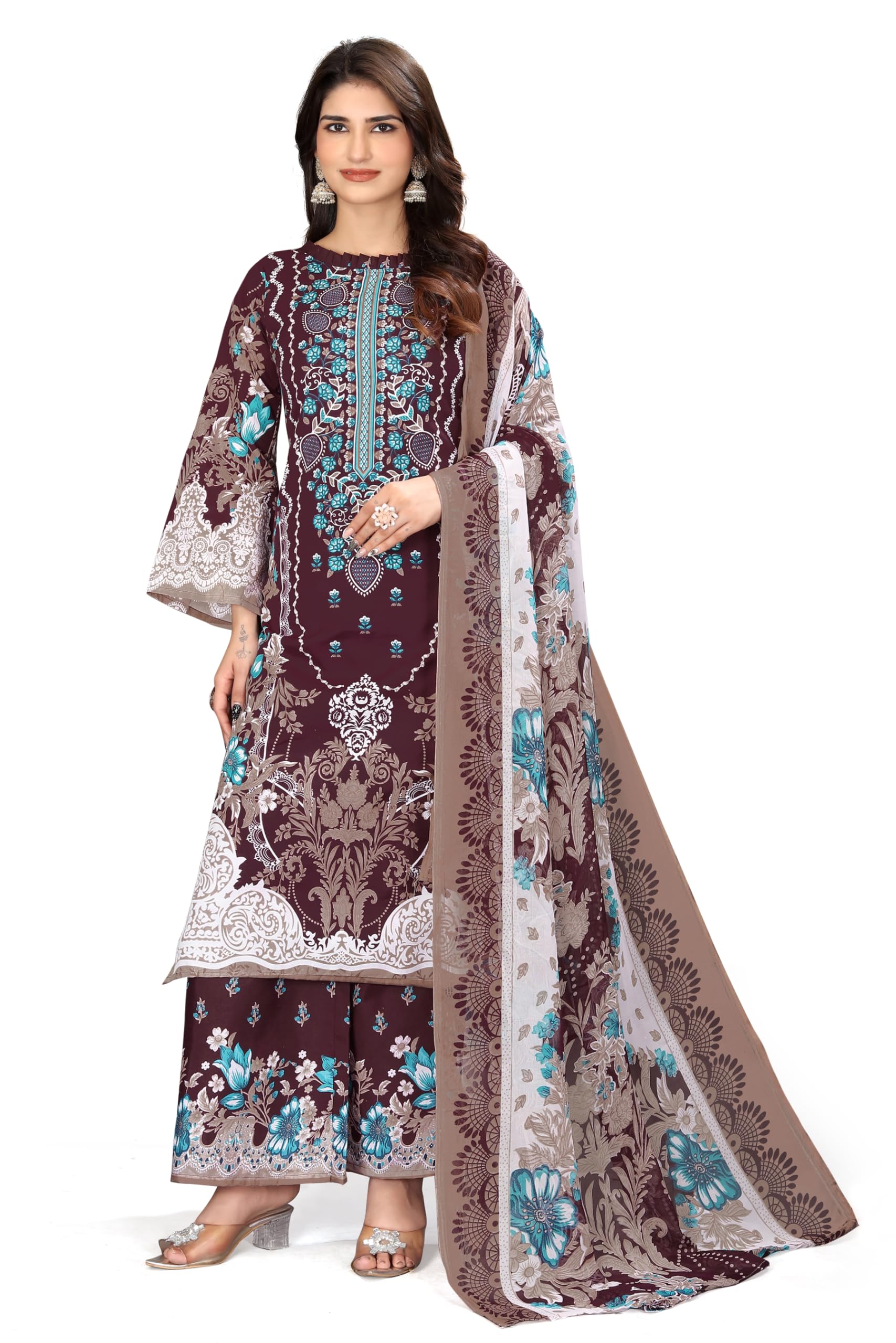 Unstitched Multicolor Crepe Printed Salwar Suit Material-image-14