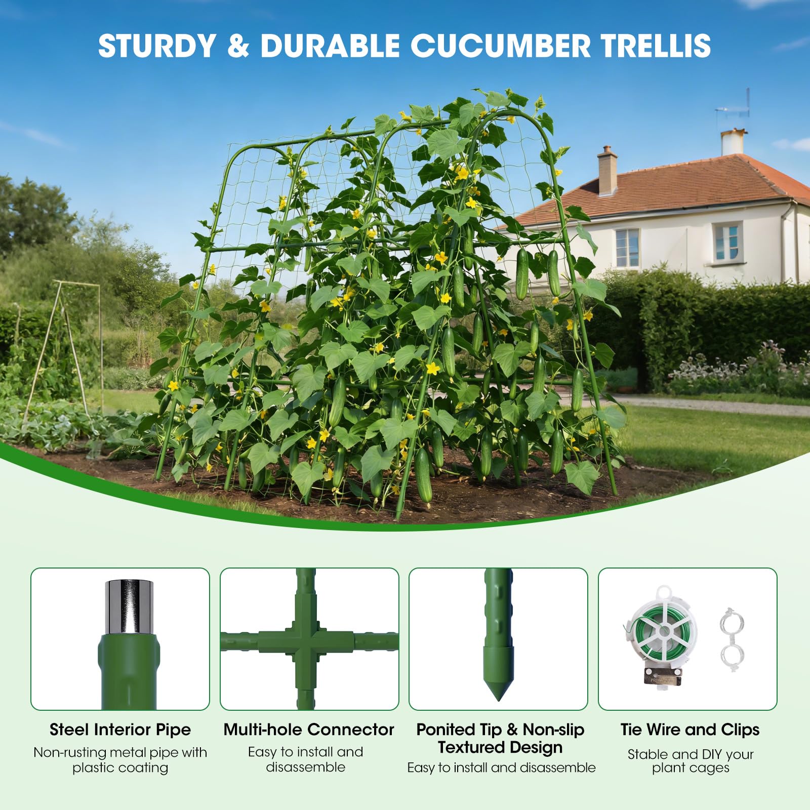 SHCCPPJ Cucumber Trellis, U-Shape Garden Cucumber Trellis for Raised Bed, Metal Rust-Proof Garden Arch Trellis for Climbing Plants Outdoor Vegetables Flowers Fruits (51.5''Lx50.5''Wx44''H) - 3