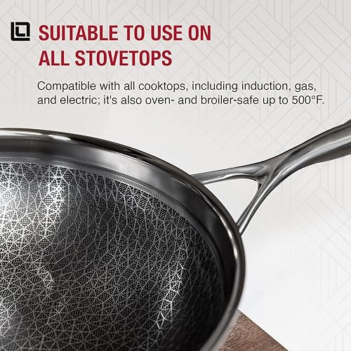Miniatura 3 de LIVWELL DiamondClad - Sartén híbrida antiadherente de 12 pulgadas, regalo para el hogar y la cocina, wok de acero inoxidable, apto para lavavajillas