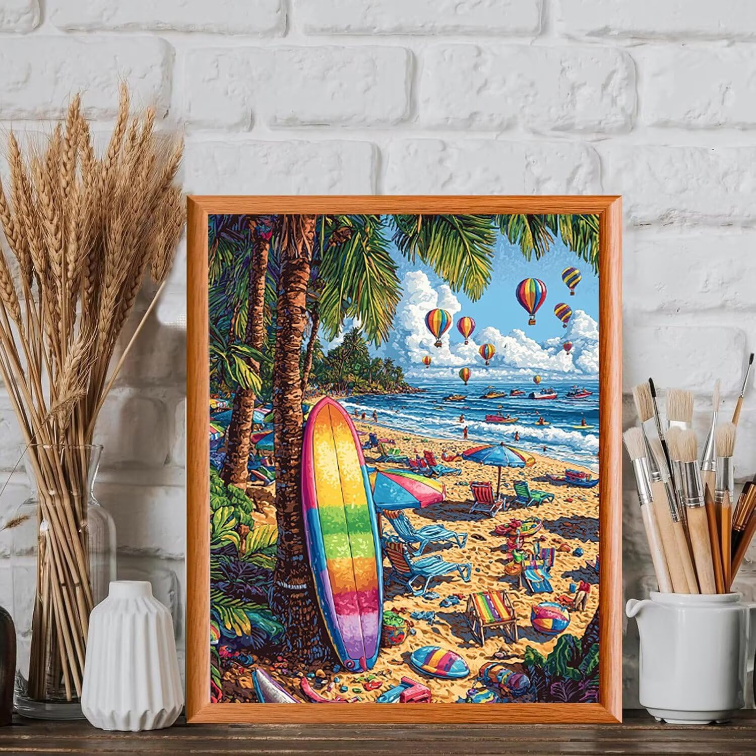 Dipingere con i Numeri Adulti Vista marina e tavola da surf, 80x100cm s-294 | Pittura a Olio Kit, fai da te Quadri da Dipingere Numerat, Adulti Bambini Hobby Creativi,Pittura Adulti Decora la Casa Regalo