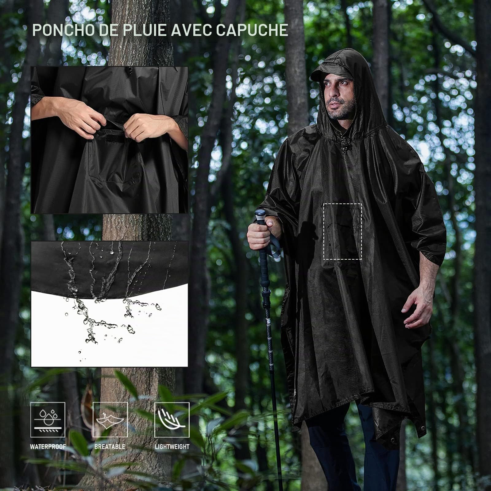 SaphiRose PONCHO Pluie, 3-en-1 Impermeable en Polyester Poncho, Multi-Fonctionnel Adulte d'Extérieur Cape-Poncho,Parasol,217 x 143cm