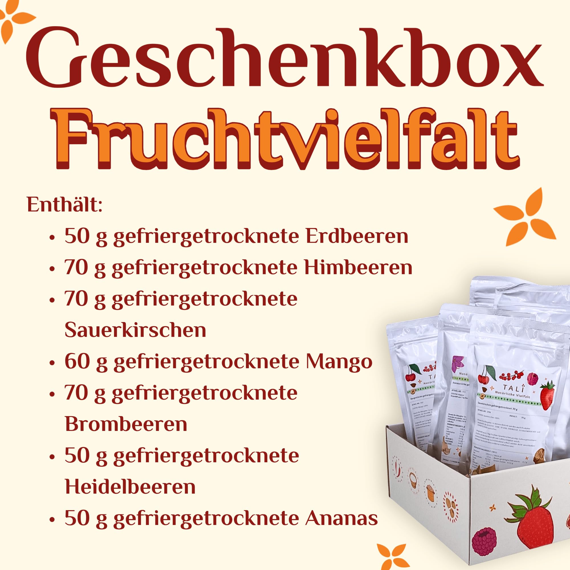 TALI Geschenkbox Fruchtvielfalt - 7 Sorten gefriergetrocknete Früchte