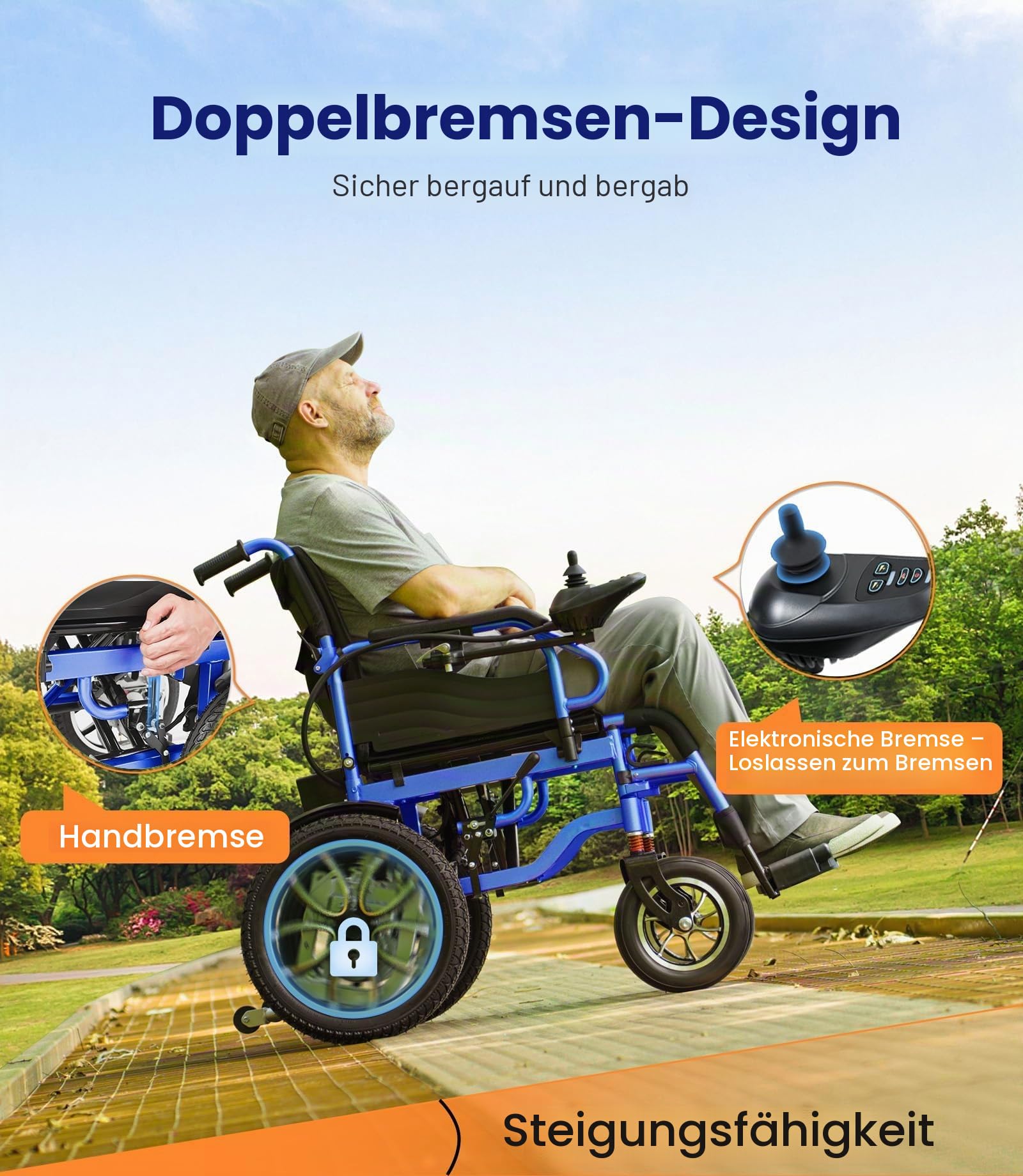 VOCIC V56 Elektrorollstuhl für Senioren Faltbar Leicht,30KM | Tragbarer Rollstuhl Elektrisch bis 150KG,Elektrischer Rollstühle mit 40CM Gummi Luftbereifung für all Gelände,(himmelblau)