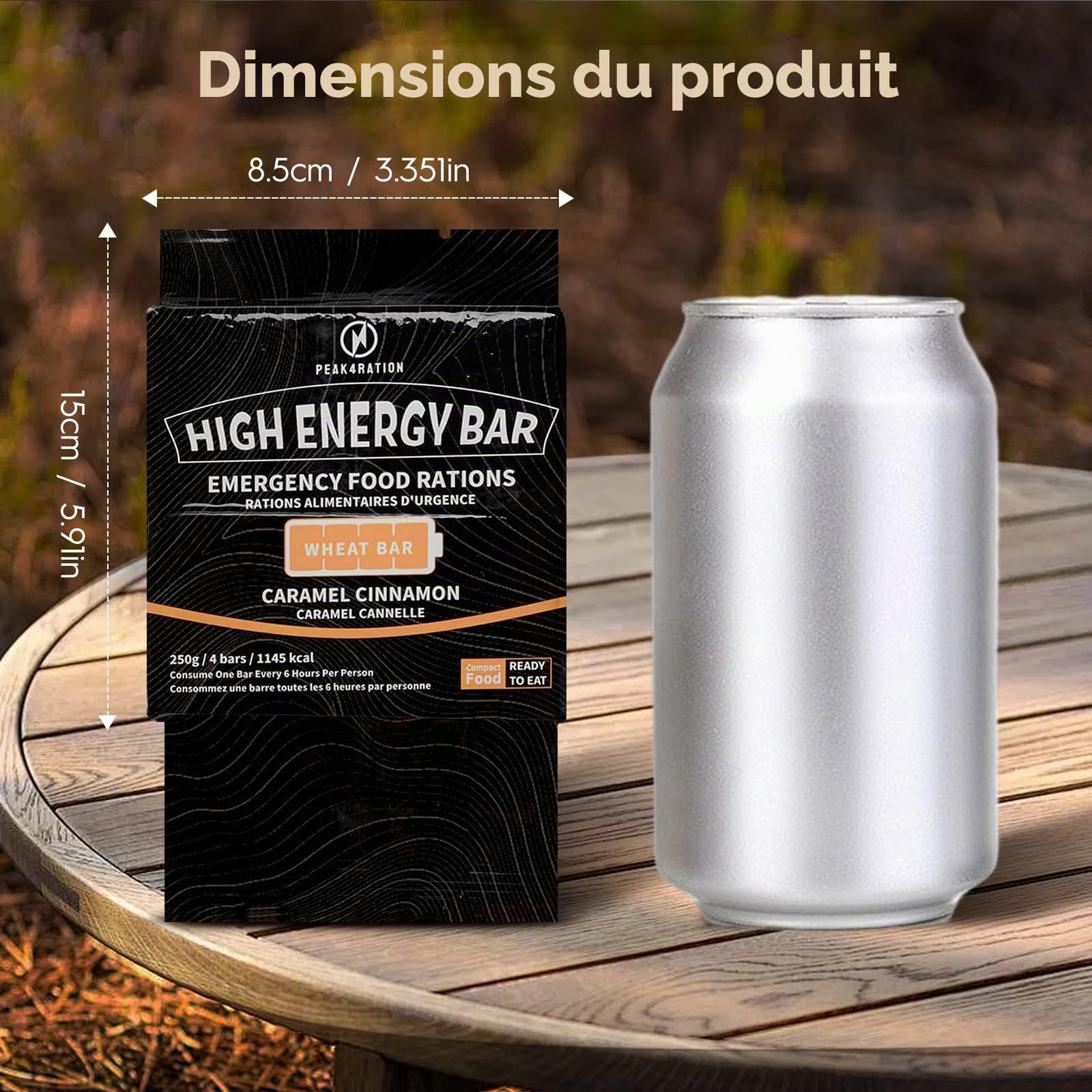 PEAK4RATION Barre à haute énergie | Biscuits de ration d'urgence – Caramel Cannelle 3kg 13728kcal | Biscuits compressés longue durée de conservation – Barre alimentaire de survie compacte
