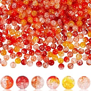 UPINS 500Pcs Fall Crackle Beads,Orange Yellow Brown Crackle Glass Beads 8mm for Jewelry Making Friendship Bracelets DIY Crafts Autumn Thanksgiving Party Accessories