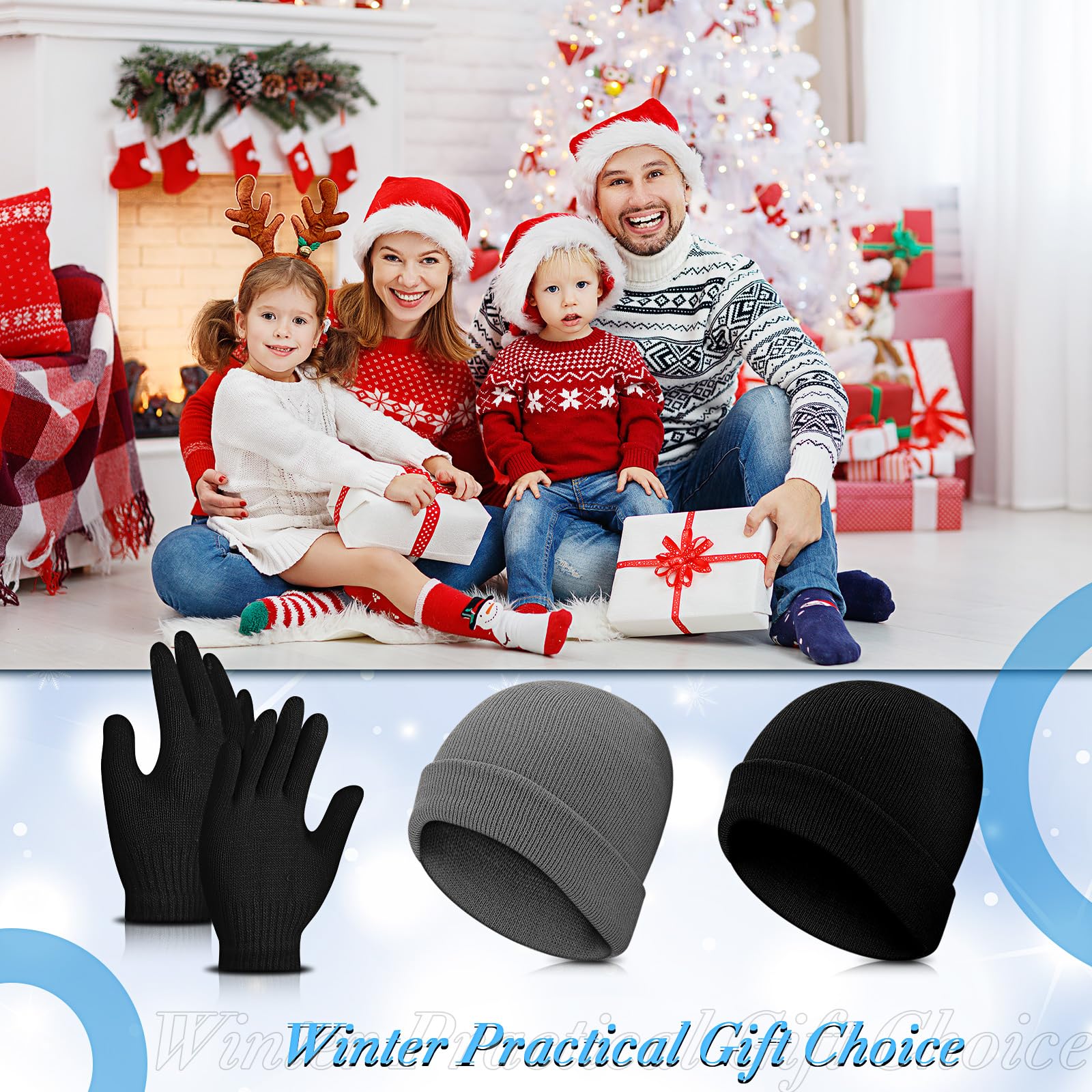 Xtinmee Wintermütze und Handschuhe für Kinder, warm, dehnbar, Vollfinger-Handschuhe, Unisex, kaltes Wetter, 100 Stück