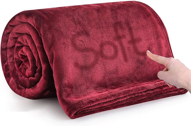 Silk Touch Warm Flannel Fleece Blankets - 400 GSM Burgundy Throws for Sofa Fluffy Blanket Bed Throw for Bedroom, Couch, Travel, Kids, Bedroom Accessories (Burgundy, King (200 x 240 CM))