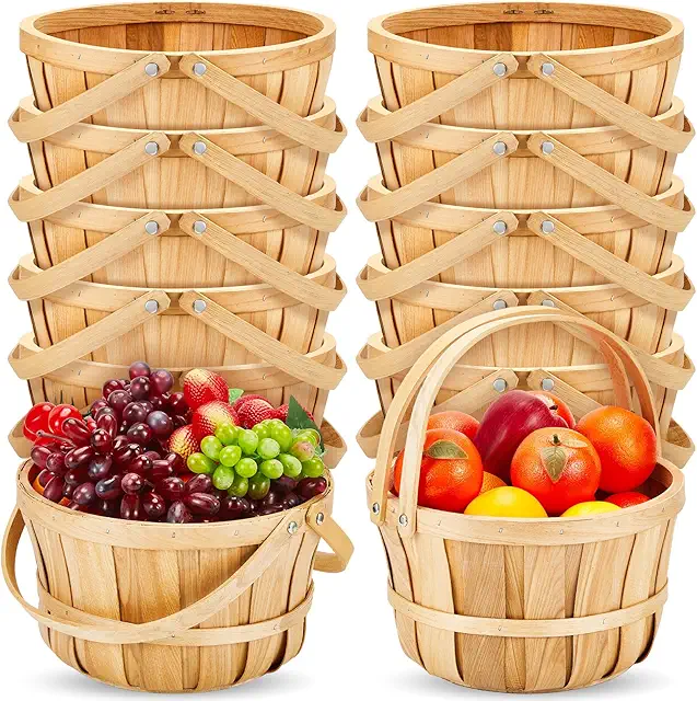 Marsui 10-Pack Large Wooden Bushel Baskets with Handle for Harvest Storage