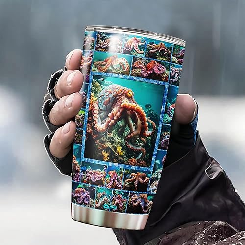 Miniatura 3 de WAZONE Vaso de pulpo personalizado de 20 onzas, 30 onzas, nombre personalizado, taza de viaje de acero inoxidable, taza de café aislada al vacío de