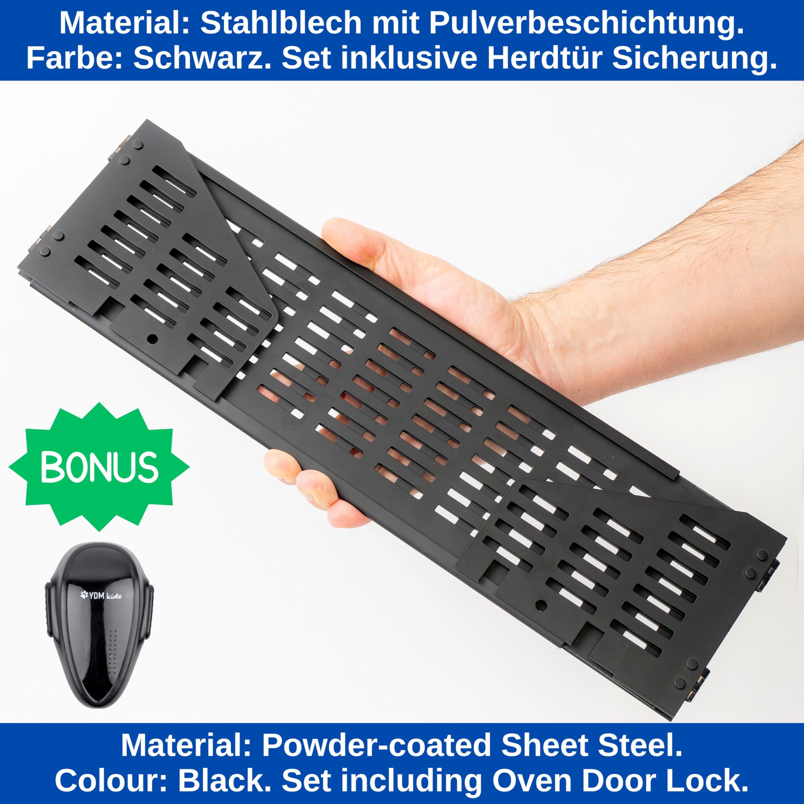 Cooker Guard Child Safety Lock, 45 to 70 cm extendable, Black, Set including Oven Door Baby Safety Lock - Image 3